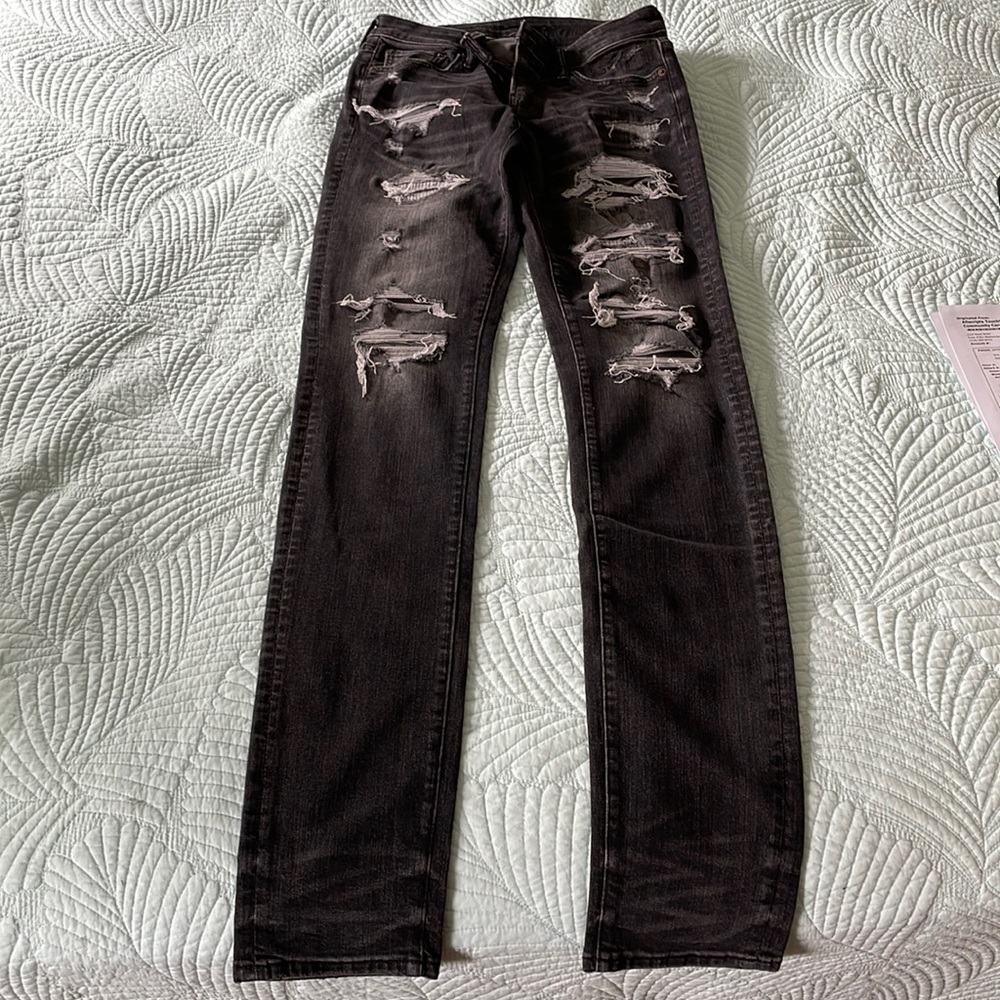 American Eagle Black Ripped Skinny Jeans